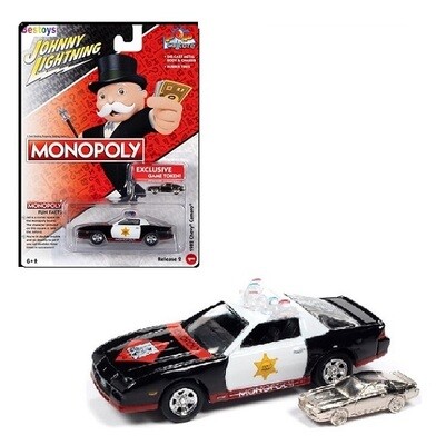 Johnny Lightning Diecast Model Car Pop Culture Chevy Chevrolet Camaro 1982 &quot;Monopoly&quot; + Game Token 1/564 scale new in pack