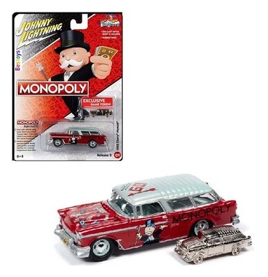Johnny Lightning Diecast Model Car Pop Culture Chevy Chevrolet Nomad 1955 &quot;Monopoly&quot; + Game Token 1/64 scale new in pack