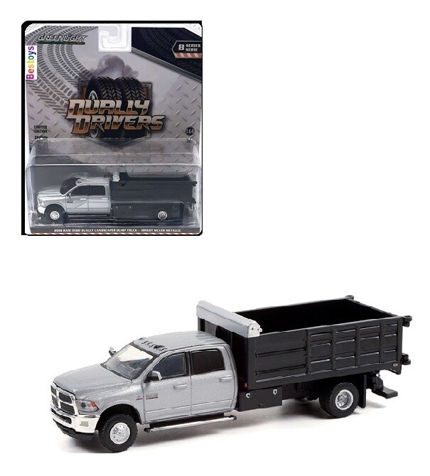 Greenlight Diecast Model Car Dually Dodge RAM 3500 2018 Landscaper Dump Truck 1/64 scale new in pack