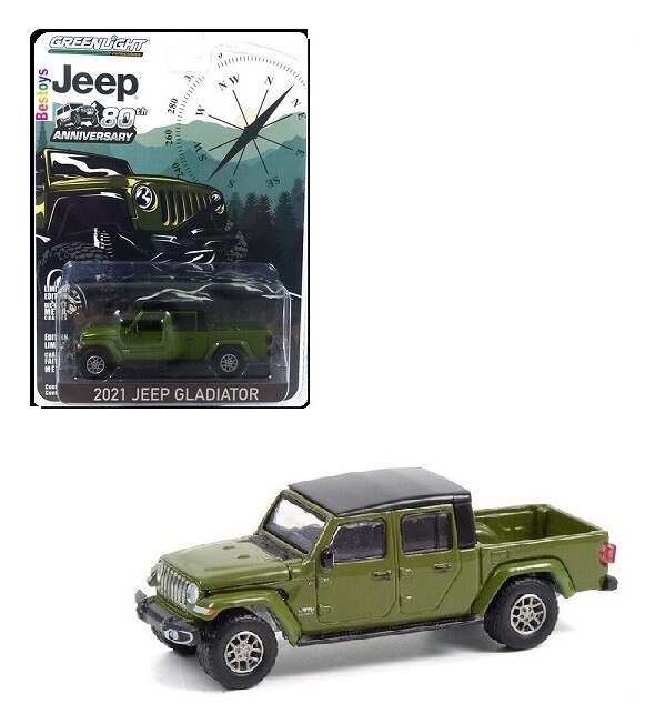 Greenlight Diecast Model Car Anniversary Series Jeep Gladiator 2021 80th Anniversary 1/64 scale new in pack