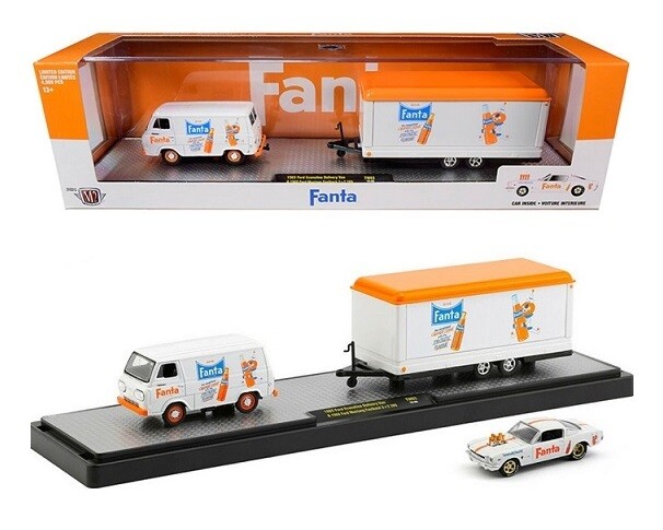 Castline M2 Diecast Model Auto Hauler Ford Econoline 1965 + Mustang Fastback 1966 + Trailer &quot;Fanta&quot; new in pack