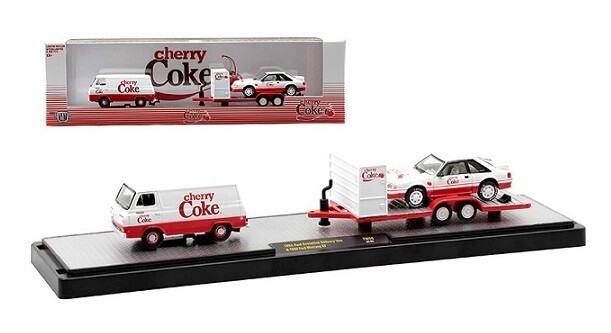 Castline M2 Diecast Model Auto Hauler Ford Econoline 1965 + Mustang GT 1980 + Trailer &quot;Cherry Coke&quot; new in pack