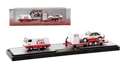 Castline M2 Diecast Model Auto Hauler Ford Econoline 1965 + Mustang GT 1980 + Trailer &quot;Cherry Coke&quot; new in pack