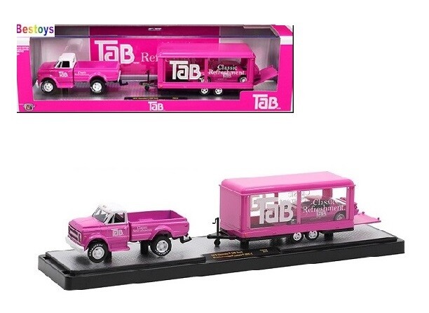 Castline M2 Diecast Model Auto Hauler Chevy C 60 C60 Truck 1970 + Camaro IROC Z 1985 + Enclosed Trailer &quot;Tab&quot;  new in pack