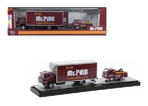 Castline M2 Diecast Model Auto Hauler Ford C 950 C950 Truck 1966 + Econoline Pickup 1964 &quot;Mr Pibb&quot; 1/64 scale new in pack