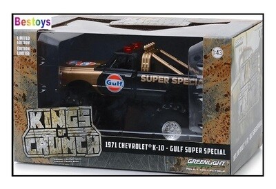 Greenlight Diecast Model Car Kings of Crunch Monster Trucks Chevy Chevrolet K 10 K10 1971 "Gulf" Super Special" 1/43 scale new in pack