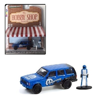 Greenlight Diecast Model Car Hobby Shop Jeep Cherokee Sport MOPAR 2001 + Race Car Driver 1/64 scale new in pack