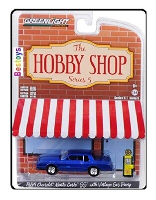 Greenlight Diecast Model Car Hobby Shop Chevy Chevrolet Monte Carlo SS 1984 + Vintage Gas Pump 1/64 scale new in pack