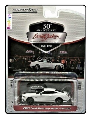 Greenlight Diecast Model Car Barrett Jackson Auction Ford Mustang Mach 1 VIN 001 2021 50th Anniversary 1/64 scale new in pack