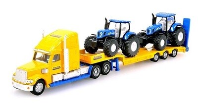 SIKU Diecast Model 1805 Peterbilt Truck and lowbed trailer with 2 New Holland Tractors 1/87 HO railway scale