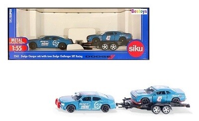 SIKU Diecast Model Car Set 2565 Dodge Charger + Dodge Challenger SRT Racing Team No 42 + Trailer 1/55 scale new in pack