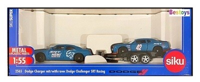 SIKU Diecast Model Car Set 2565 Dodge Charger + Dodge Challenger SRT Racing Team No 42 + Trailer 1/55 scale new in pack