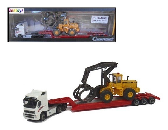 Cararama Hongwell Diecast Model Truck &amp; Lowbed Trailer Volvo FH 12 FH12 + L 180 C Log Grappler 1/87 HO railway scale new in pack