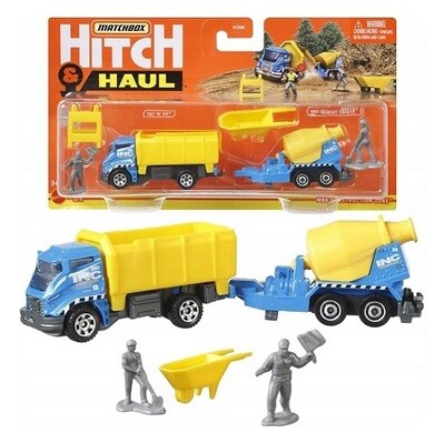 Matchbox Diecast Model Car Hitch & haul Construction Set Dump Truck + Cement Mixer trailer + accessories new in pack