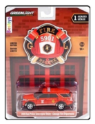 Greenlight Diecast Model Car Fire &amp; Rescue Ford Police Interceptor Utility 2020 Chicago Fire Department 1/64 scale new in pack