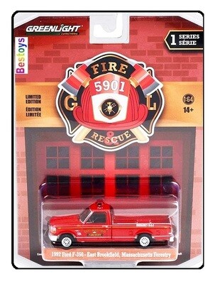 Greenlight Diecast Model Car Fire &amp; Rescue Ford F 350 F350 Pickup 1992 East Brookfield Massachusetts Forestry 1/64 scale new in pack