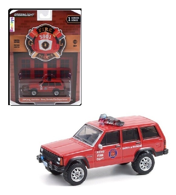 Greenlight Diecast Model Car Fire &amp; Rescue Jeep Cherokee 1990 Reno Nevada Fire Department 1/64 scale new in pack