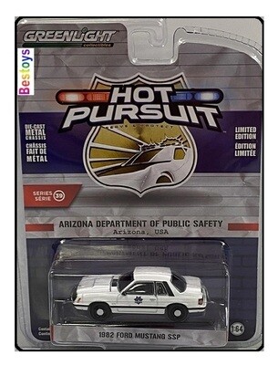 Greenlight Diecast Model Car Hot Pursuit Police Ford Mustang SSP 1982 Arizona Department of Public Safety 1/64 scale new in pack