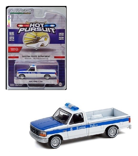 Greenlight Diecast Model Car Hot Pursuit Police Ford F 250 F250 Pickup 1995 &quot;Boston Police&quot; 1/64 scale