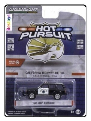 Greenlight Diecast Model Car Hot Pursuit Police Jeep Cherokee 1993 California Highway Patrol 1/64 scale new in pack