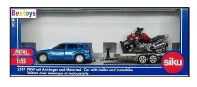 SIKU Diecast Model Car Set 2547 BMW X 5 X5 + Motorcycle Bike R1200 R 1200GS + Trailer 1/55 scale new in pack