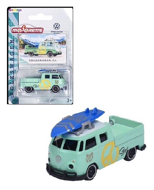 Majorette Diecast Model Car VW Volkswagen Kombi T 1 T1 Double Cab Pickup + surfboard 1/64 scale new in pack