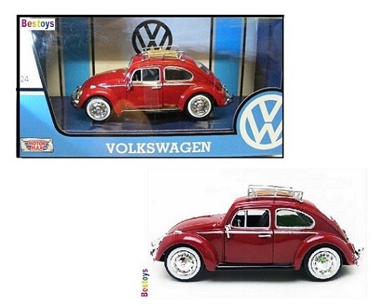 Motormax Diecast Model Car 79558 VW Volkswagen Beetle 1300 1966 + Roofrack 1/24 scale new in pack