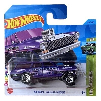 Hotwheels Hot Wheels Diecast Model Car 2023 145/250 , Chevy Chevrolet Nova Stationwagon Gasser 1964 , Gassers , 1/64 scale , new in pack