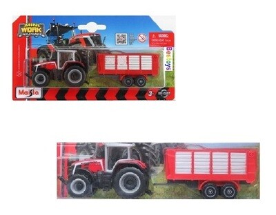 Maisto Mini Work Machines Diecast Model Tractor Massey Ferguson Tractor 8S 265 + Trailer Farm Agricultural +- 1/64 scale new in pack