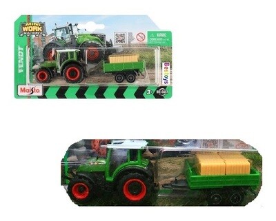 Maisto Mini Work Machines Diecast Model Tractor Fendt 208 Vario + Hay Trailer Farm Agricultural +- 1/64 scale new in pack