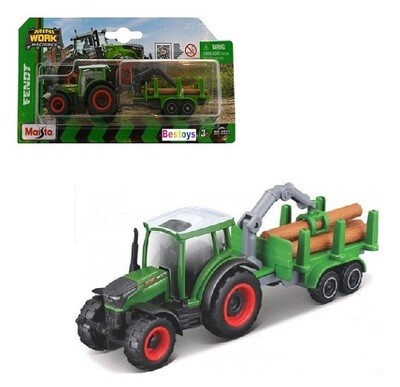 Maisto Mini Work Machines Diecast Model Tractor Fendt 208 Vario + Log Trailer Farm Agricultural +- 1/64 scale new in pack