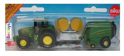 Siku Diecast Model 1665 John Deere Tractor and baler trailer Farm Agricultural 1/87 scale