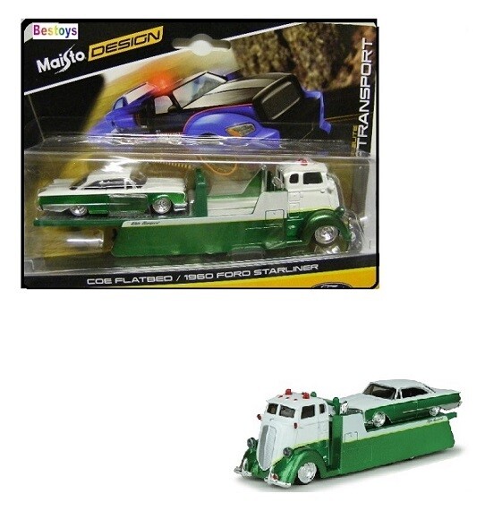 Maisto Design Elite Transport COE Flatbed Recovery Truck + Ford Starliner 1960 1/64 scale