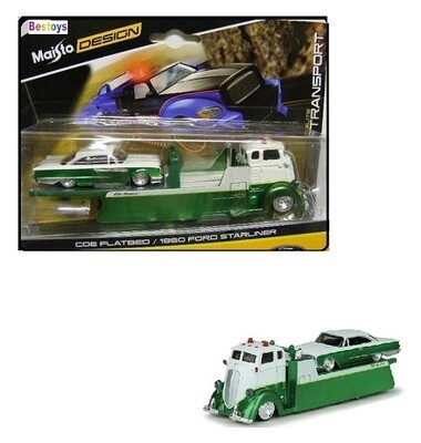 Maisto Design Elite Transport COE Flatbed Recovery Truck + Ford Starliner 1960 1/64 scale