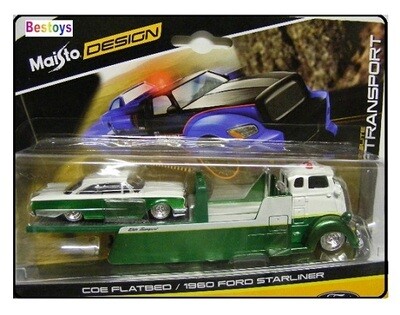 Maisto Design Elite Transport COE Flatbed Recovery Truck + Ford Starliner 1960 1/64 scale