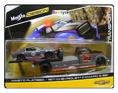 Maisto Design Diecast Model Car Elite Transport Flatbed Recovery Truck + Chevy Chevrolet Camaro Z 28 1971 1/64 scale