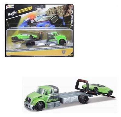 Maisto Design Elite Transport International Durastar Flatbed Recovery Truck + Lamborghini Centenario 1/64 scale