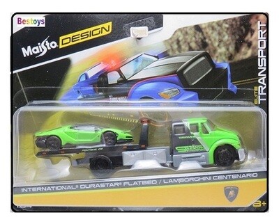 Maisto Design Elite Transport International Durastar Flatbed Recovery Truck + Lamborghini Centenario 1/64 scale