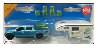 SIKU Diecast Model Car 1693 Ford F 150 F150 Pickup Camper + table & chairs 1/64 scale