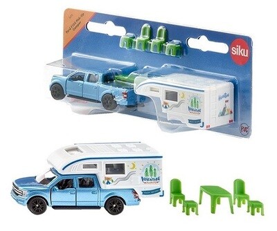 SIKU Diecast Model Car 1693 Ford F 150 F150 Pickup Camper + table &amp; chairs 1/64 scale