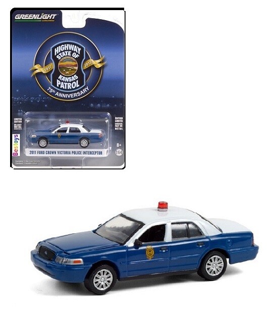 Greenlight Diecast Model Car Anniversary Series Ford Crown Victoria Police Interceptor 2011 Kansas Highway Patrol 75th Anniv 1/64 scale
