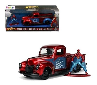 JADA Diecast Model Car 33075 Ford Pickup 1941 + Proto Suit Spider Man Spiderman Figure Marvel Movie Film TV 1/32 scale