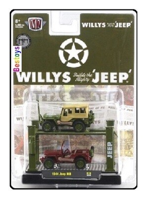Castline M2 Diecast Model Car Auto Lift Willys Jeep MB 1944 x2 + lift 1/64 scale