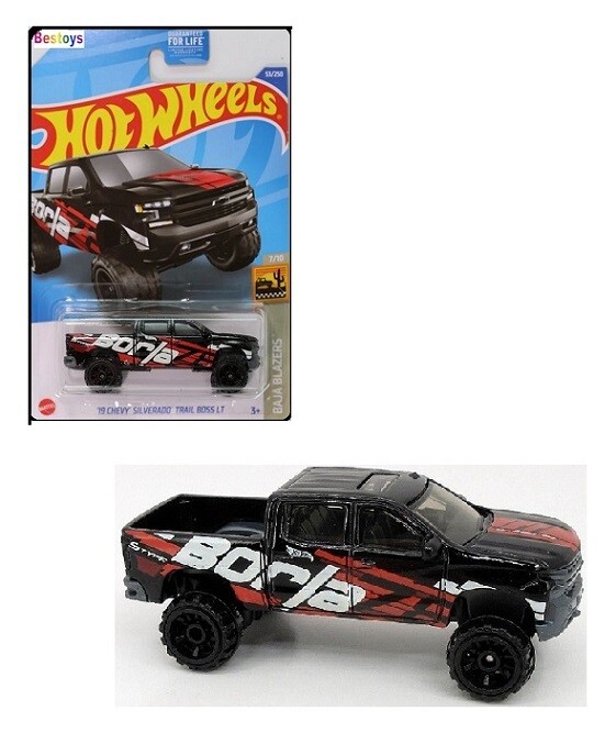 Hotwheels Hot Wheels Diecast Model Car 2022 53/250 Chevy Chevrolet Silverado Trail Boss LT 2019 &quot;Borla&quot; Baja Blazers 1/64 scale
