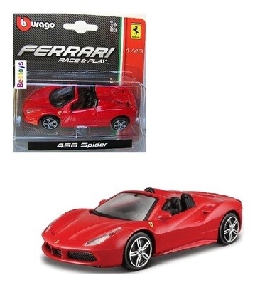 Burago Diecast Model Car Race &amp; Play Ferrari 458 Spider 1/43 scale