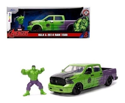 JADA Diecast Model Car 99726 Dodge RAM Pickup 2014 + Hulk figurine Marvel Avengers 1/24 scale