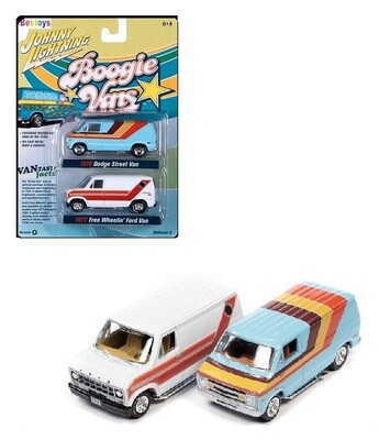 Johnny Lightning Diecast Model Car Boogie Vans Series 2 pk Dodge Street Van 1977 + Free Wheelin Ford Van 1977 1/64 scale