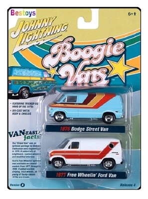 Johnny Lightning Diecast Model Car Boogie Vans Series 2 pk Dodge Street Van 1977 + Free Wheelin Ford Van 1977 1/64 scale