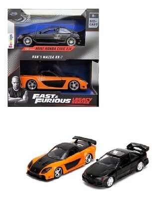 JADA Diecast Model Car 2 pk Honda Civic EJ1 Heist Car + Mazda RX 7 RX7 Han Fast &amp; Furious Movie Film TV 1/32 scale