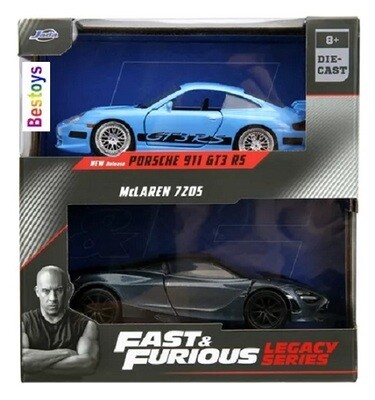 JADA Diecast Model Car 2 pk Porsche 911 GT 3 GT3 RS + McLaren 720 S 720S Fast &amp; Furious Movie Film TV 1/32 scale